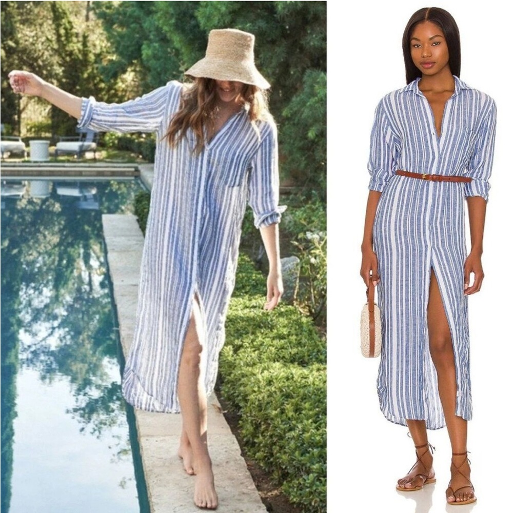 Frank & Eileen Striped blue and white linen Rory Dress M